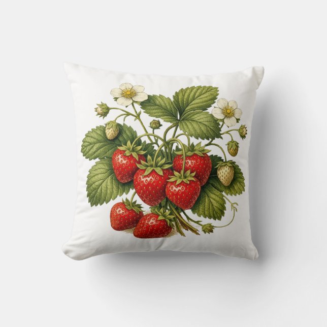 Vintage Style Strawberry Plant with Ripe Berries  Kissen (Vorderseite)