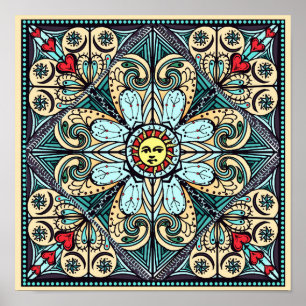Vintage Style Sun Mandala Poster