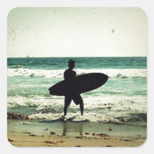Vintage Style Surfer Silhouette Quadratischer Aufkleber