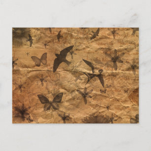 Vintage-Style Swallows, Butterflies, Flowers Postkarte