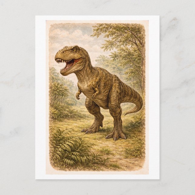Vintage-Style T. Rex lllustration Postkarte (Vorderseite)
