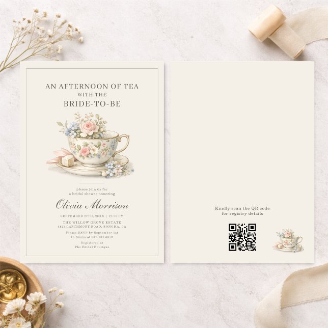 Vintage-Style-Teeparty-QR-Code-Junggesellinnenabsc Einladung (Von Creator hochgeladen)