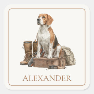 Vintage Style Wasserfarbe Jagdhund Quadratischer Aufkleber