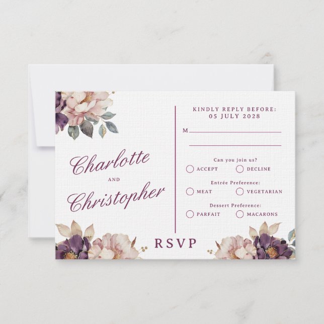 Vintage Style Wedding Elegante RSVP Card, RSVP Car (Vorderseite)