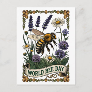 Vintage Style Welt-Bienentag-Illustration mit Honi Feiertagspostkarte