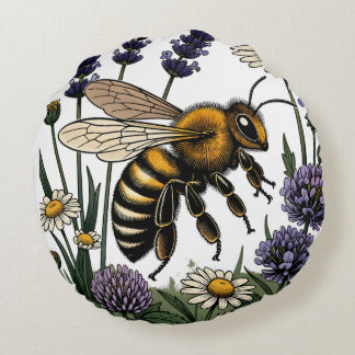 Vintage Style Weltbienentag-Illustration mit Honig Rundes Kissen