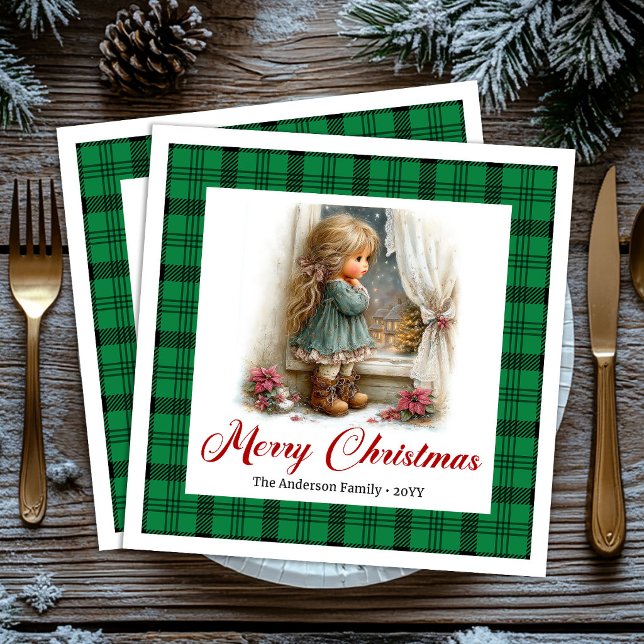 Vintage Style Winterlandschaft Personalisierte Ser Serviette (Vintage Style Winter Scene Personalized Napkins)