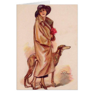 Vintage - Stylish Woman with Greyhound,