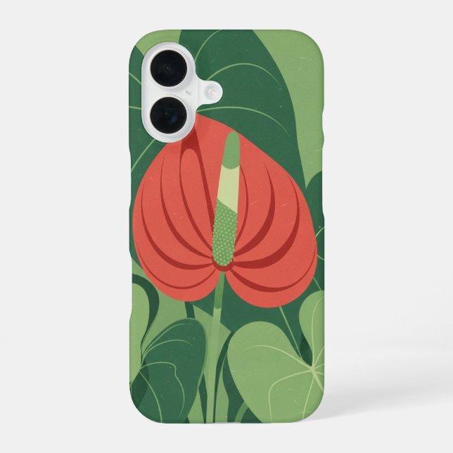 Vintage Stylized Anthurium iPhone 16 Hülle (Rückseite)