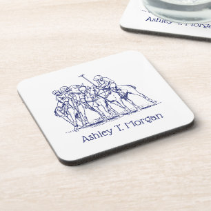 Vintage Stylized Polo Match Drawing #1 Blue Getränkeuntersetzer