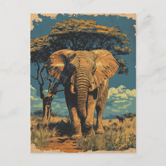 Vintage Südafrika Elefant In Der Savanne  Postkarte (Vorderseite)