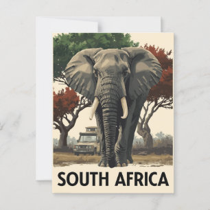 Vintage Südafrika Elefantensafari Reise Postkarte