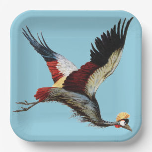 Vintage südafrikanischer Kronenkranich-Flugkunst Pappteller