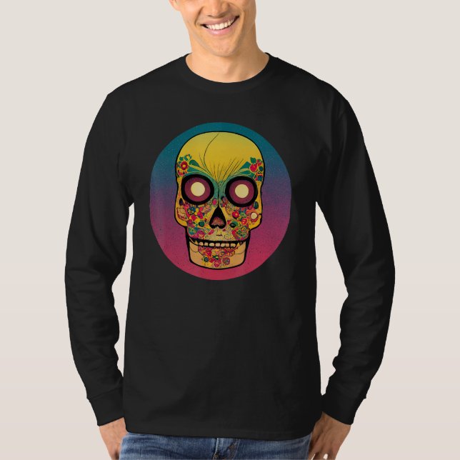Vintage Sugar Skull Hand Illustration Calavera T-Shirt (Vorderseite)