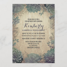 Vintage Sukkulents Rustic Wood Geburtstagsparty Einladung