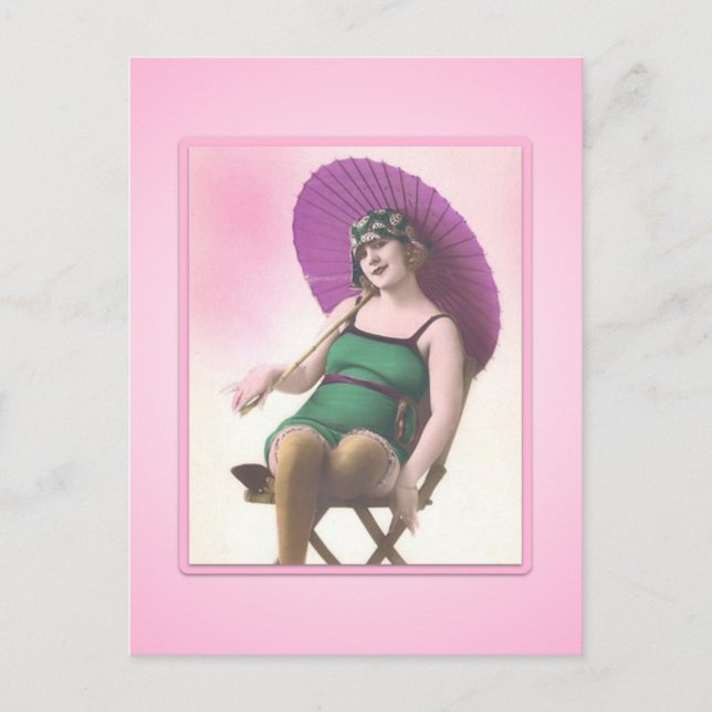 Vintage Sun Bather Beach Babe Postkarte (Vorderseite)