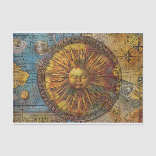 Vintage Sun Map Junk Journal Decoupage Seidenpapier (Vorderseite)