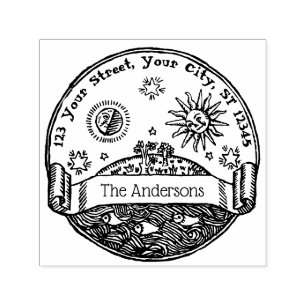 Vintage Sun Moon Stars Ocean Earth Name Adresse Permastempel