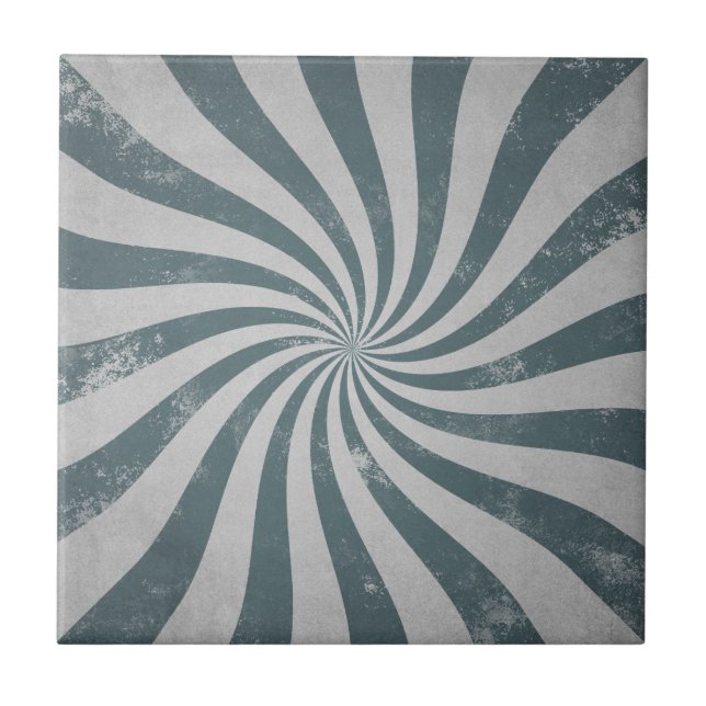 Vintage Sunburst Gray Distressed Wavy Lines Retro Fliese (Vorderseite)