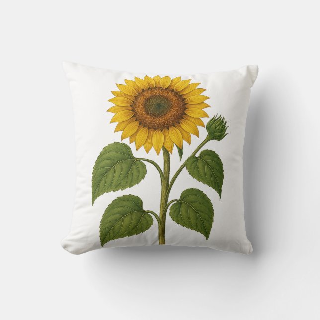Vintage Sunflower Botanical Throw Pillow Kissen (Vorderseite)