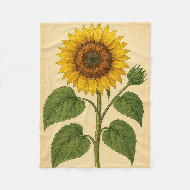 Vintage Sunflower on Weathered Paper Fleecedecke (Vorderseite)