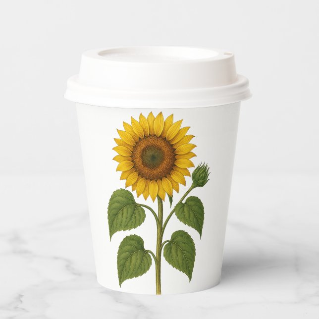 Vintage Sunflower paper cups with lid Pappbecher (Vorderseite)