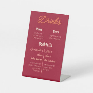 Vintage Sunset Retro Wedding Drinks Menu Sockelschild