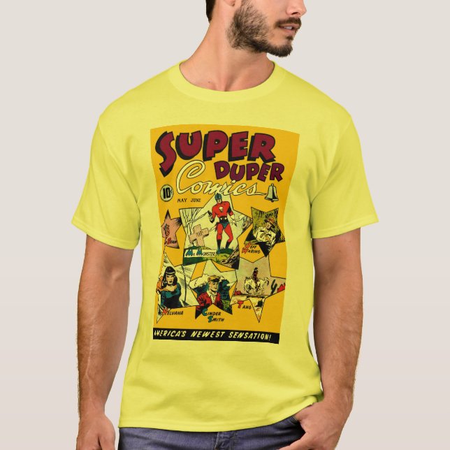 Vintage Superheld-Comic-Cartoon-Kunst T-Shirt (Vorderseite)