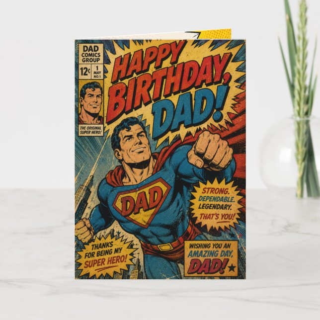 Vintage-Superhelden-Vatertag Geburtstag Karte (Vorderseite)
