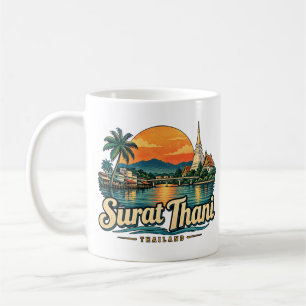 Vintage Surat Thani Thailand Reise Kunst Landmarke Kaffeetasse