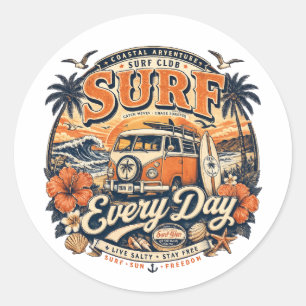Vintage-Surf-Every-Day-Rundum-Aufkleber Runder Aufkleber