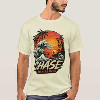 Vintage-Surf-Sonnenuntergang und Ozeanwellen Küste T-Shirt