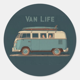Vintage-Surf-Van – Retro-Camper-Design Runder Aufkleber