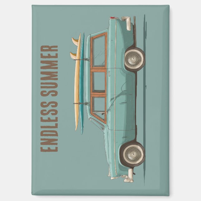 Vintage Surf Wagon – Retro Strandauto Magnet (Vorderseite)