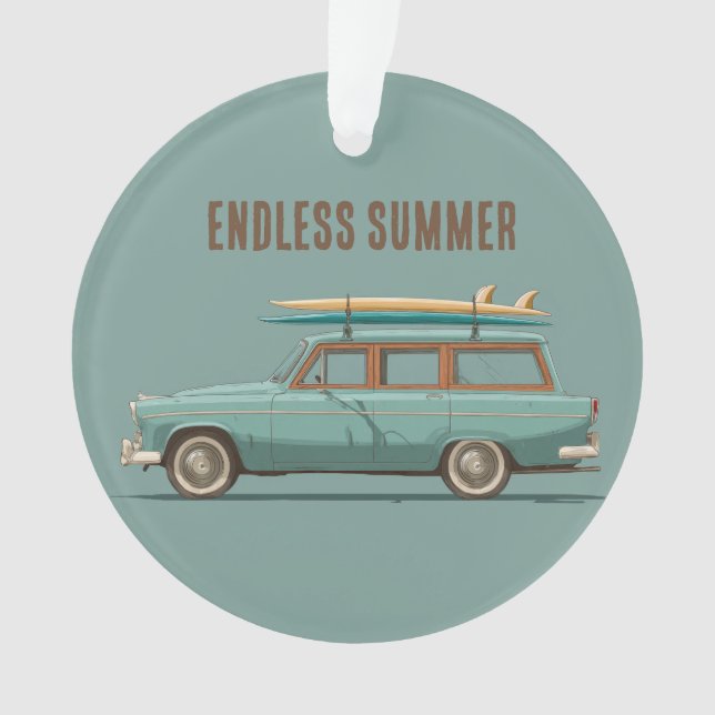 Vintage Surf Wagon – Retro Strandauto Ornament (Vorderseite)