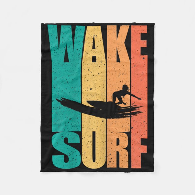 Vintage-Surfboard-Wake-Surfen-Surfer  Fleecedecke (Vorderseite)