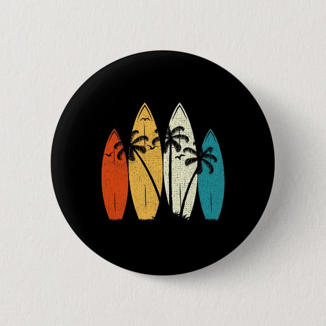 Vintage-Surfbrett-Strand-Surf-Surfer-Welle-Surfen  Button (Vorderseite)