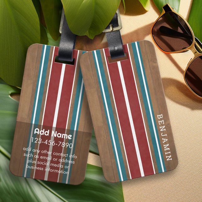 Vintage Surfbretter - subtiler Holzhintergrund Gepäckanhänger (Personalized Luggage Tag)
