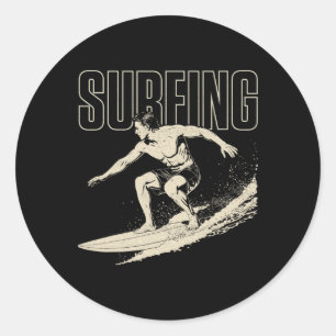 Vintage Surfen Retro-Welle Surfer Hawaii-Strand Su Runder Aufkleber