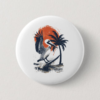 Vintage Surfer Gift Surfing Surf Beach Pelican Sun Button