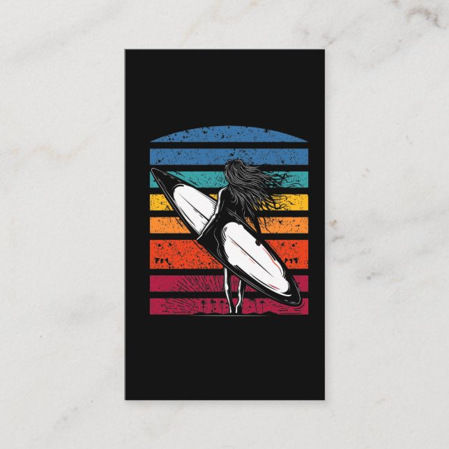 Vintage Surfer Girl Grapic Beach Surfboard Frau Visitenkarte (Vorderseite)