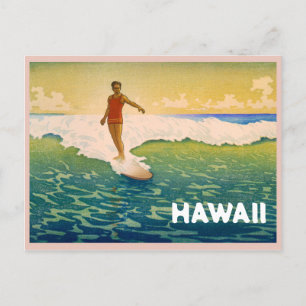 Vintage-Surfer in Hawaii-Illustration Postkarte