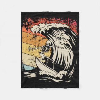 Vintage-Surfing-Skelett-Shirt Halloween-Surfbrett Fleecedecke