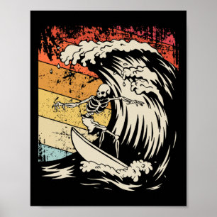 Vintage-Surfing-Skelett-Shirt Halloween-Surfbrett Poster