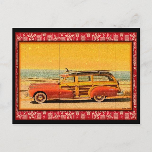 Vintage Surfwoodie-Postkarte Postkarte (Vorderseite)