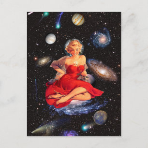 Vintage-Surreal-Galaxie-Schöne-Frau-Collage-Kunst Postkarte