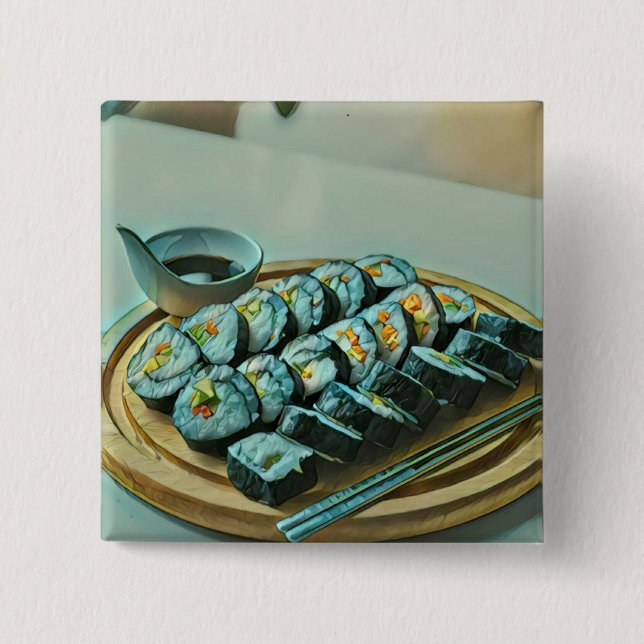 Vintage-Sushi-Kunstwerk Button (Vorderseite)