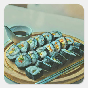 Vintage-Sushi-Kunstwerk Quadratischer Aufkleber