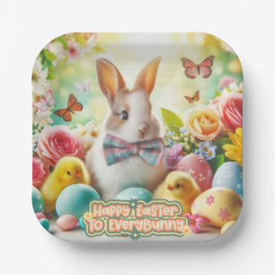 Vintage, Süß, whimsical & farbenfroher Osterhase Pappteller