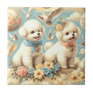 Vintage süße Bichon Frisé Illustration Fliese